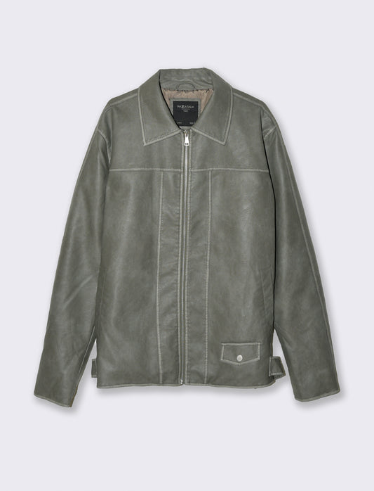 GIUBBOTTO BIKER CON COLLETTO EFFETTO PELLE - Verde salvia