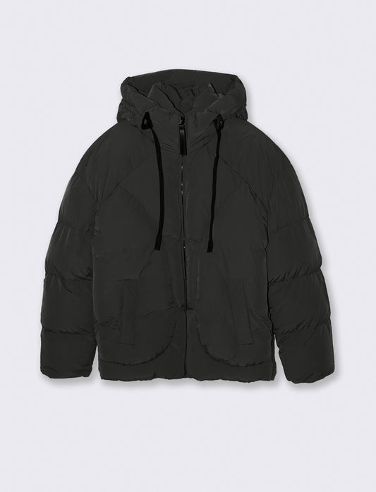 GIUBBOTTO  BOXY FIT CON CAPPUCCIO - Nero