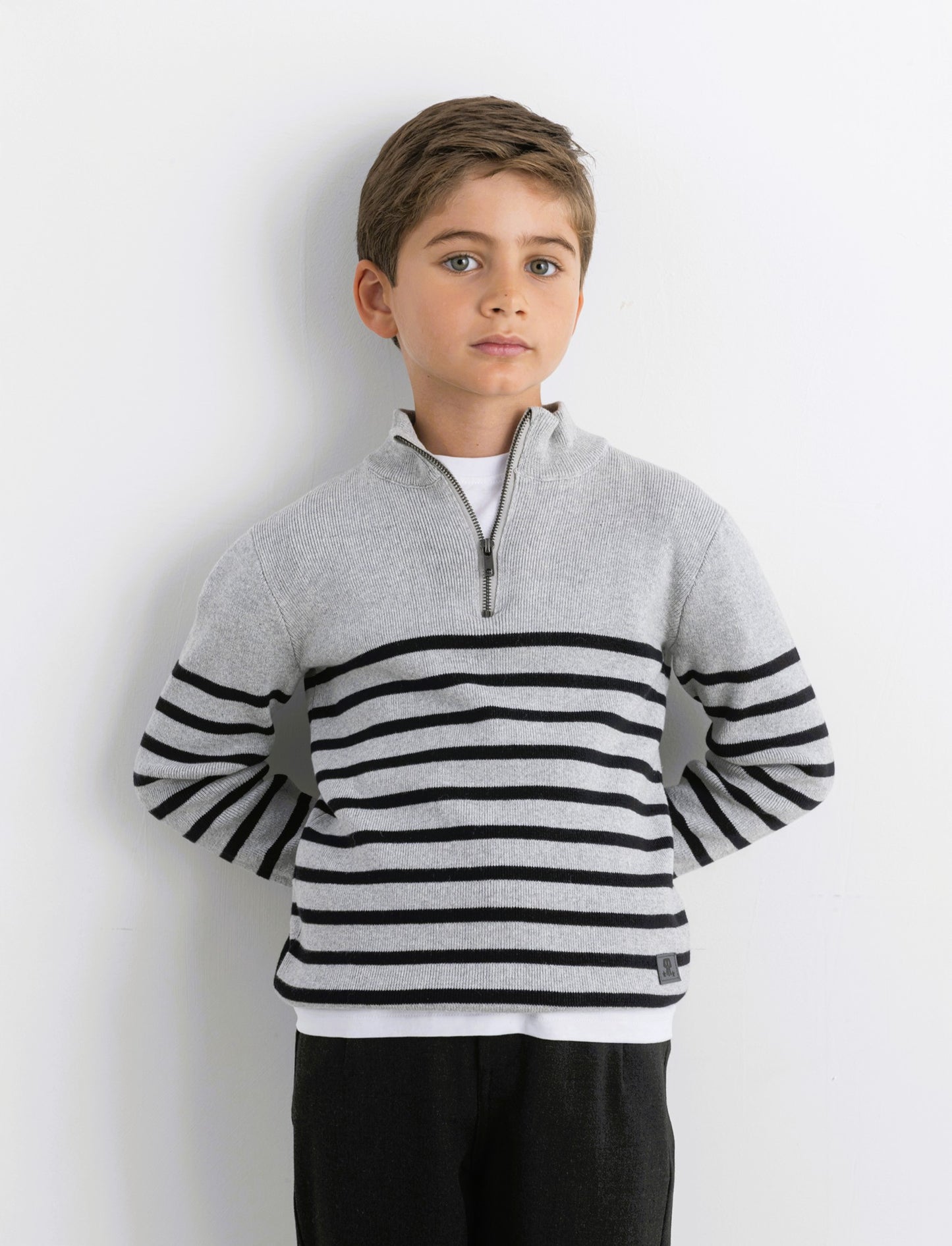 Maglia collo rigato - Grigio mel.