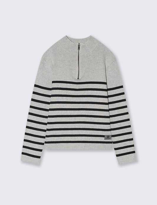 Maglia collo rigato - Grigio mel.