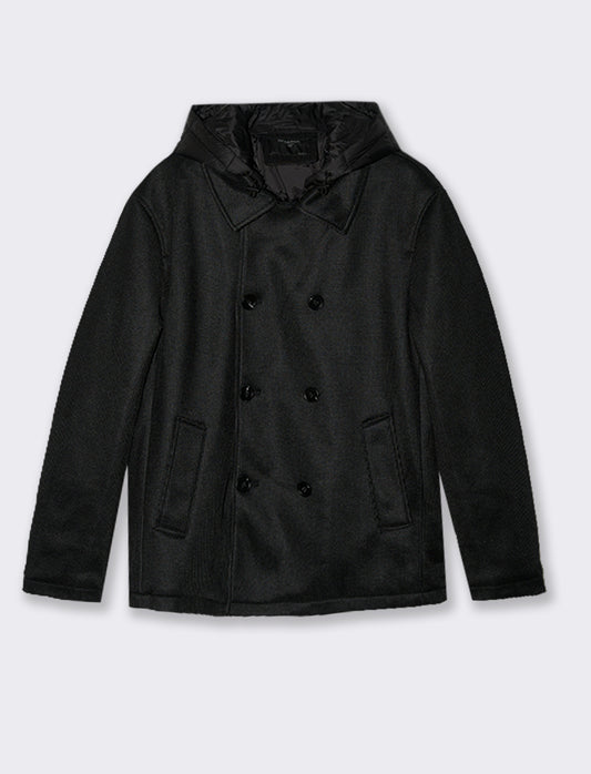 GIACCONE IN MAGLIA DOPPIO PETTO CON CAPPUCCIO - Nero