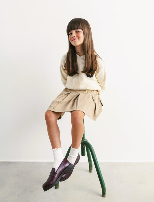 Gonna con piegoni e tasche laterali - Beige
