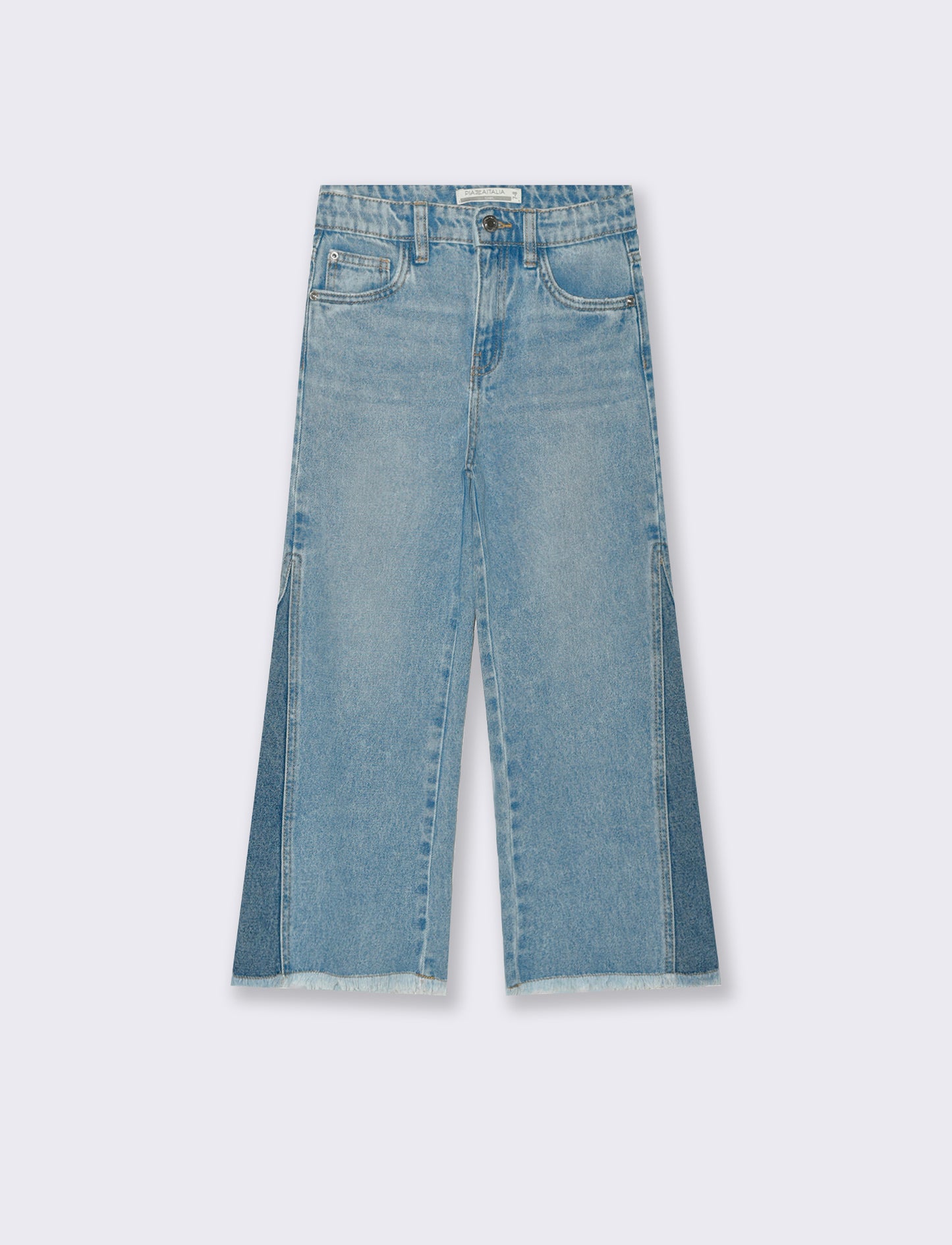 Jeans gamba larga da bambina con inserto laterale. - Denim