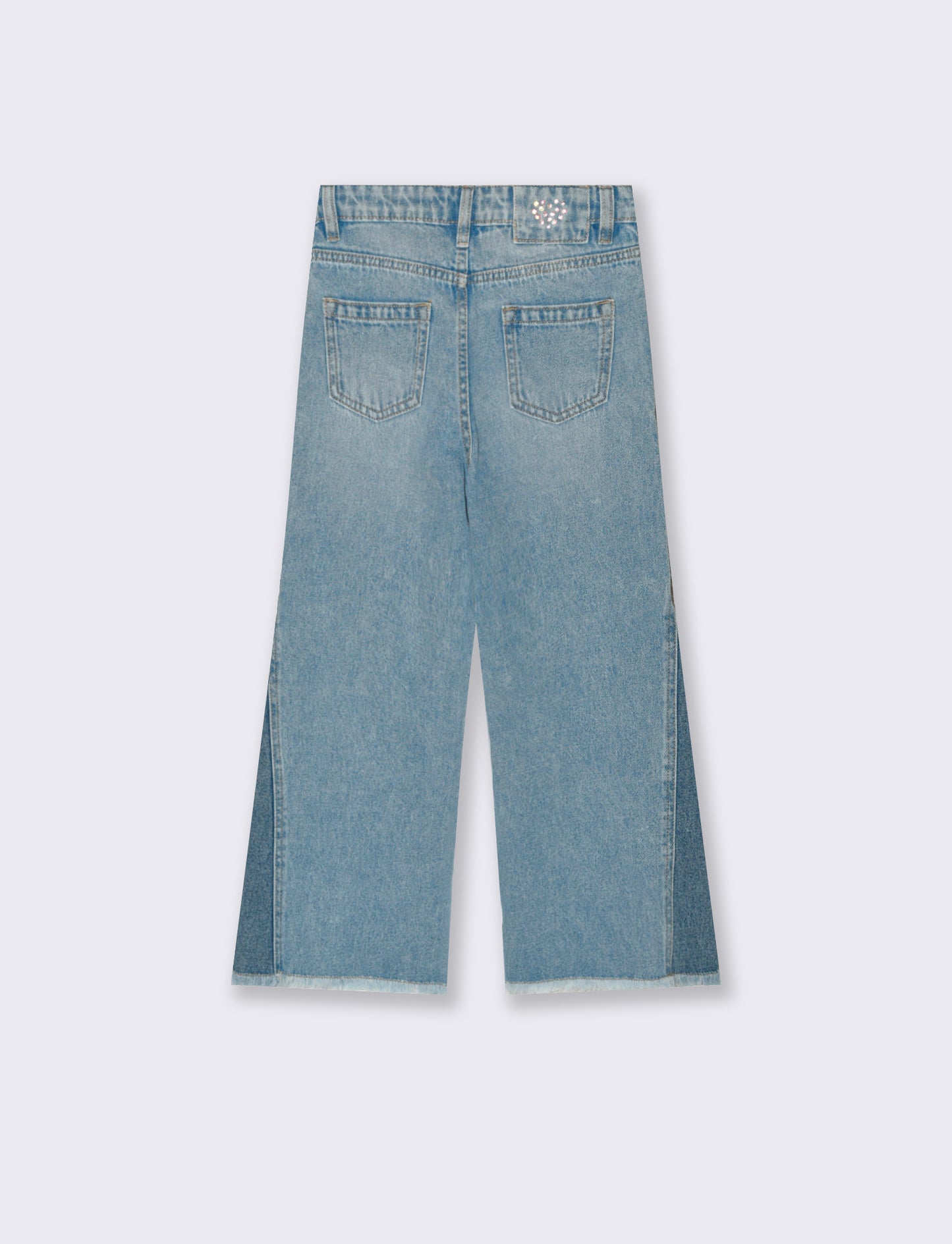 Jeans gamba larga da bambina con inserto laterale. - Denim