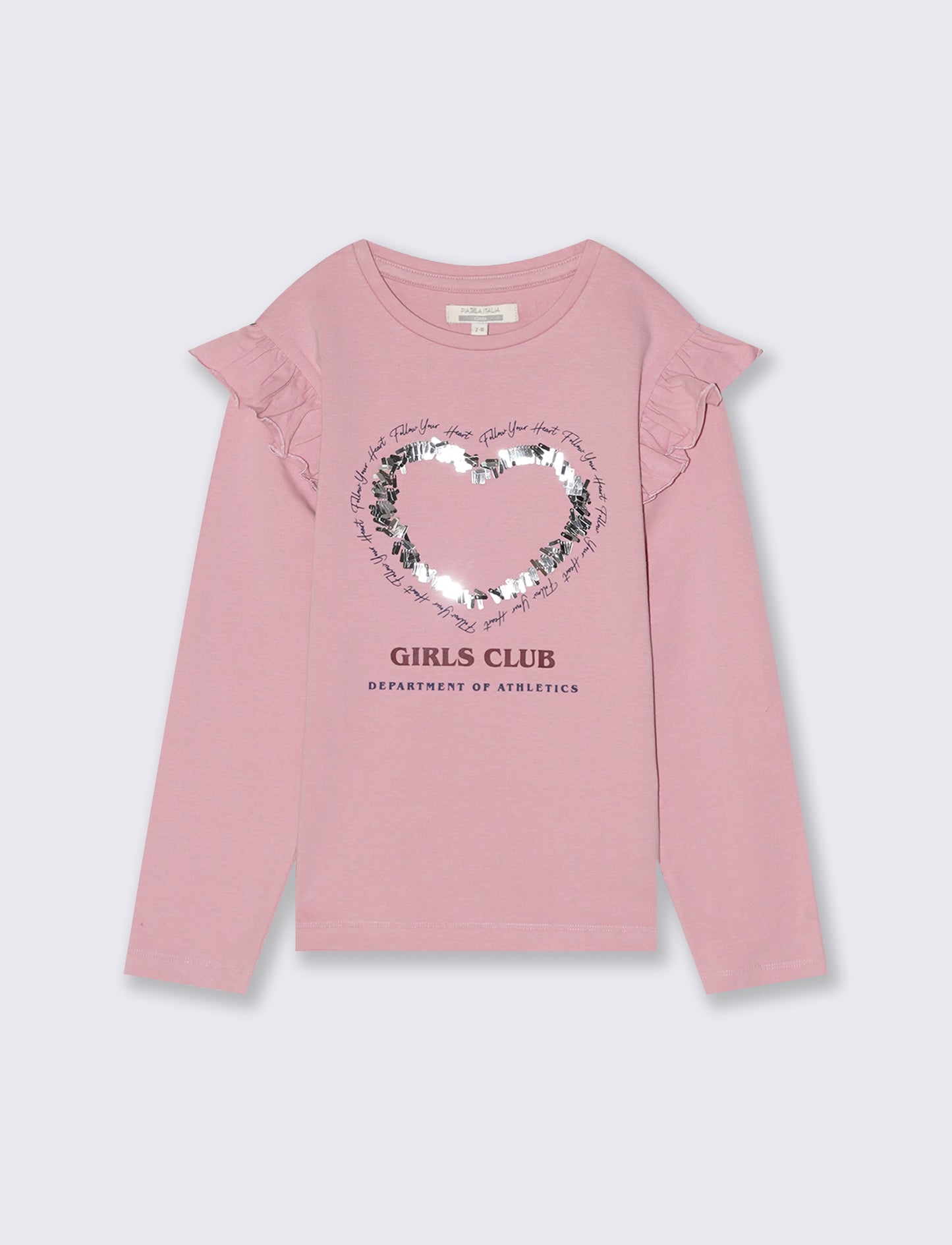 T-shirt da bambina manica lunga con stampa e paillettes. - Rosa