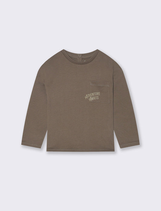 T shirt con tasca - Grigio fango