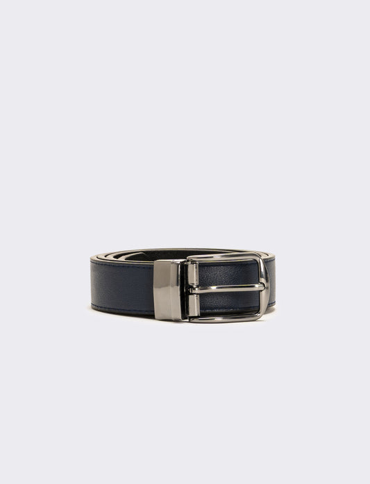Cintura uomo double face saffiano e liscia - Blu-nero