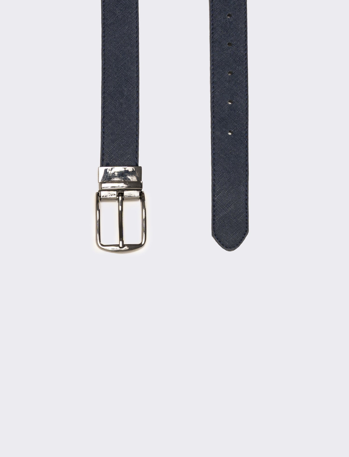 Cintura uomo double face saffiano e liscia - blu-grigio