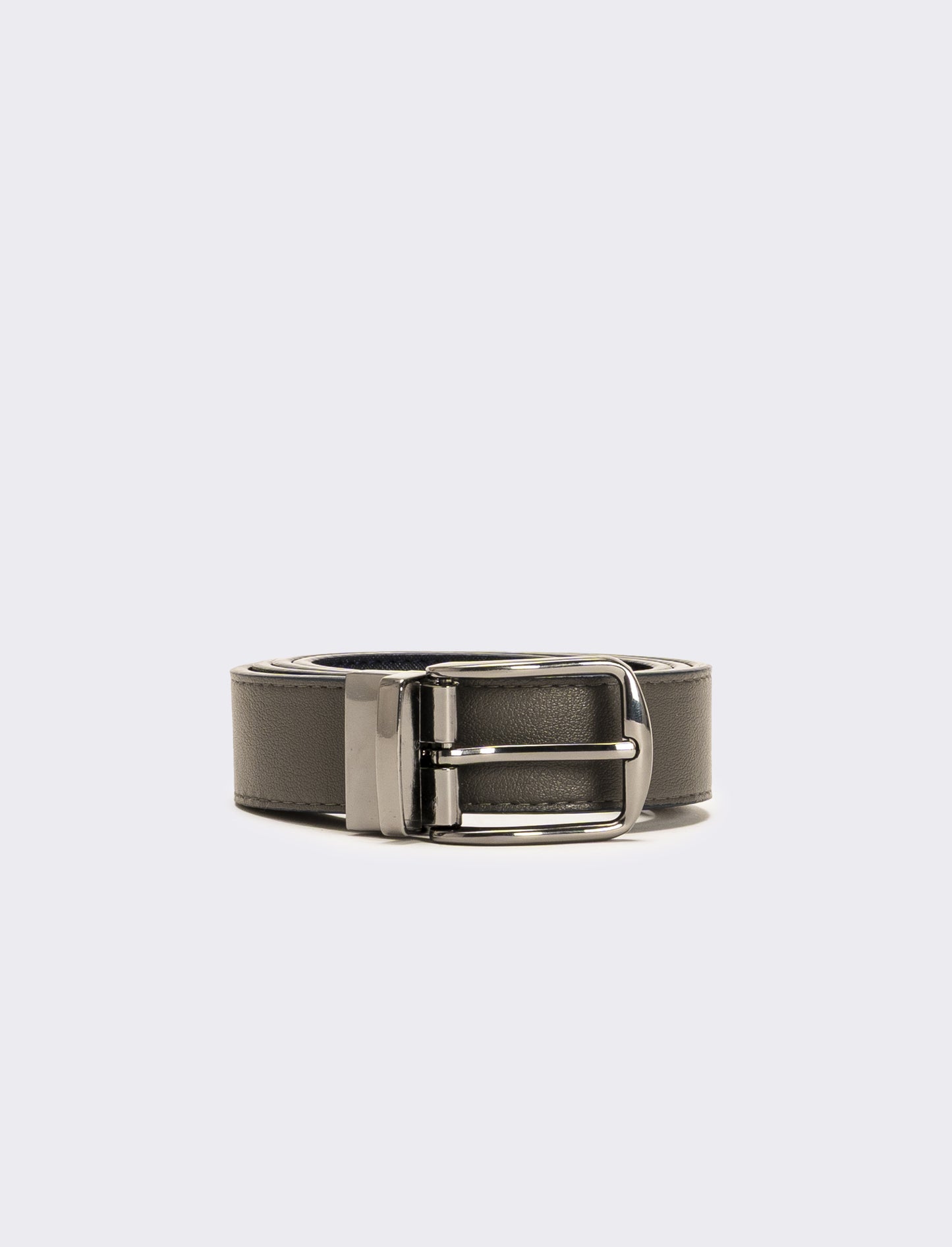 Cintura uomo double face saffiano e liscia - blu-grigio