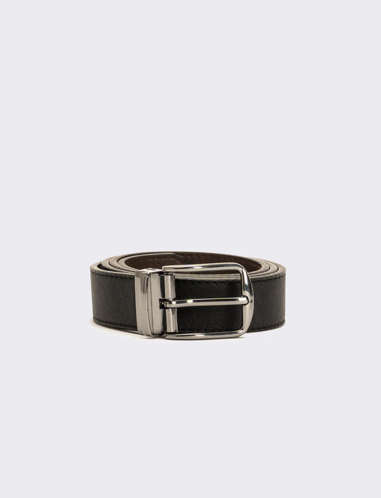 Cintura uomo double face saffiano e liscia - Moro