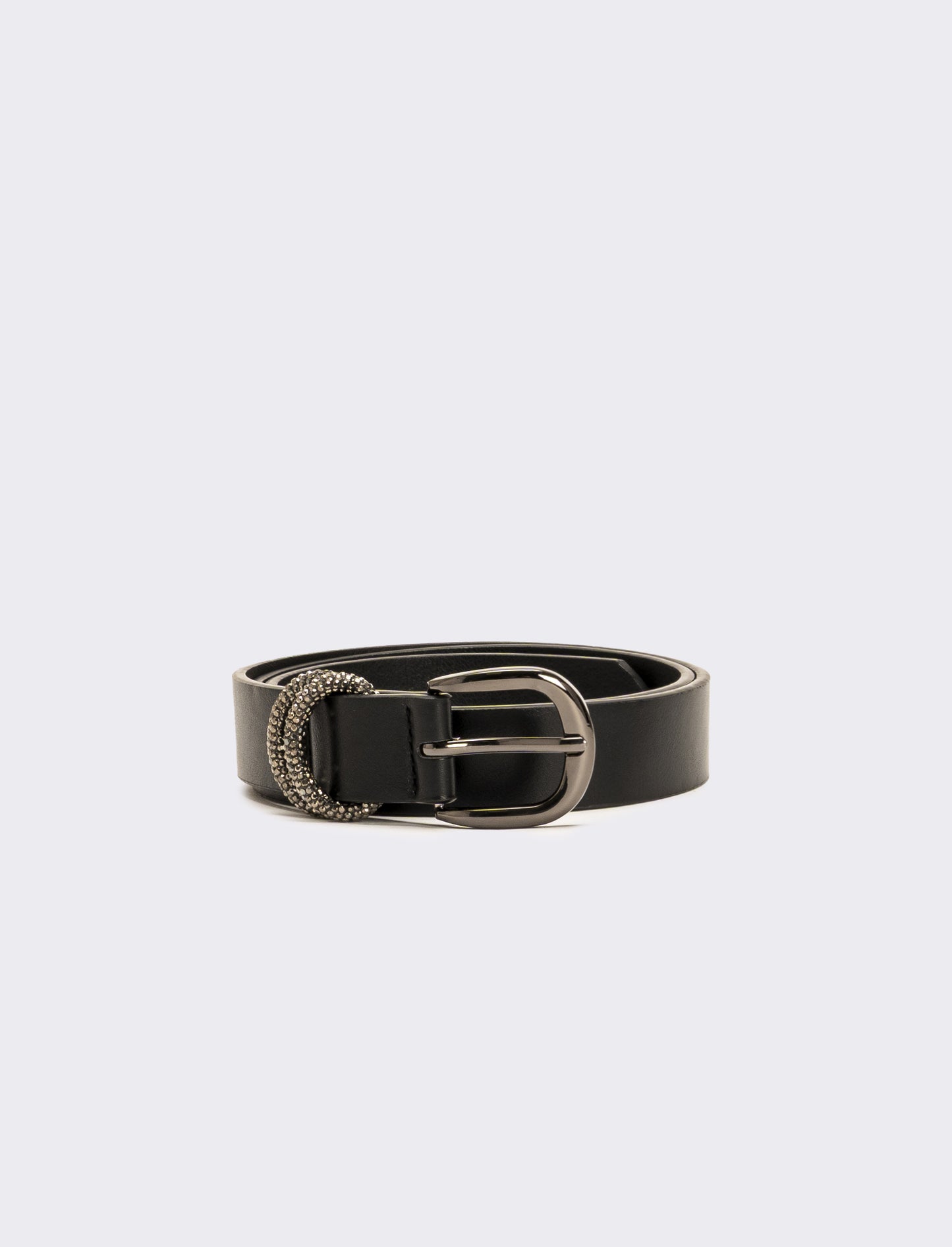 Cintura donna con doppio passante strass - Nero