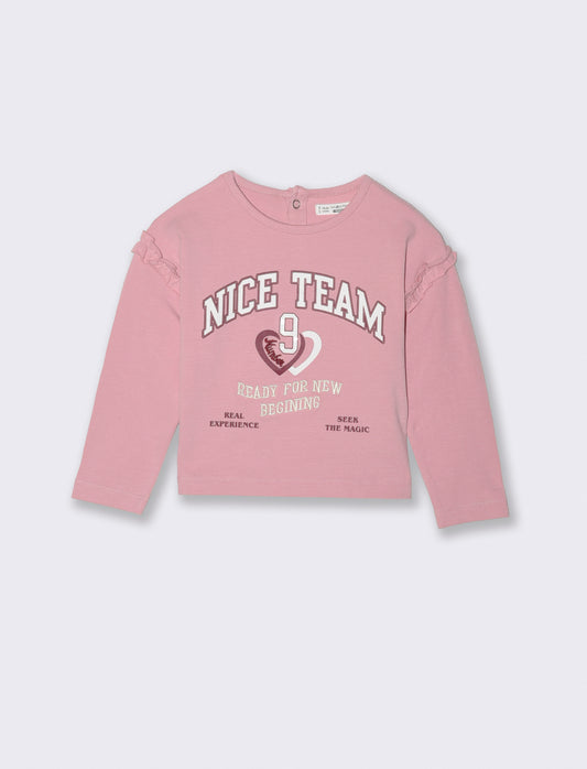 T shirt con stampa e rouches - Rosa
