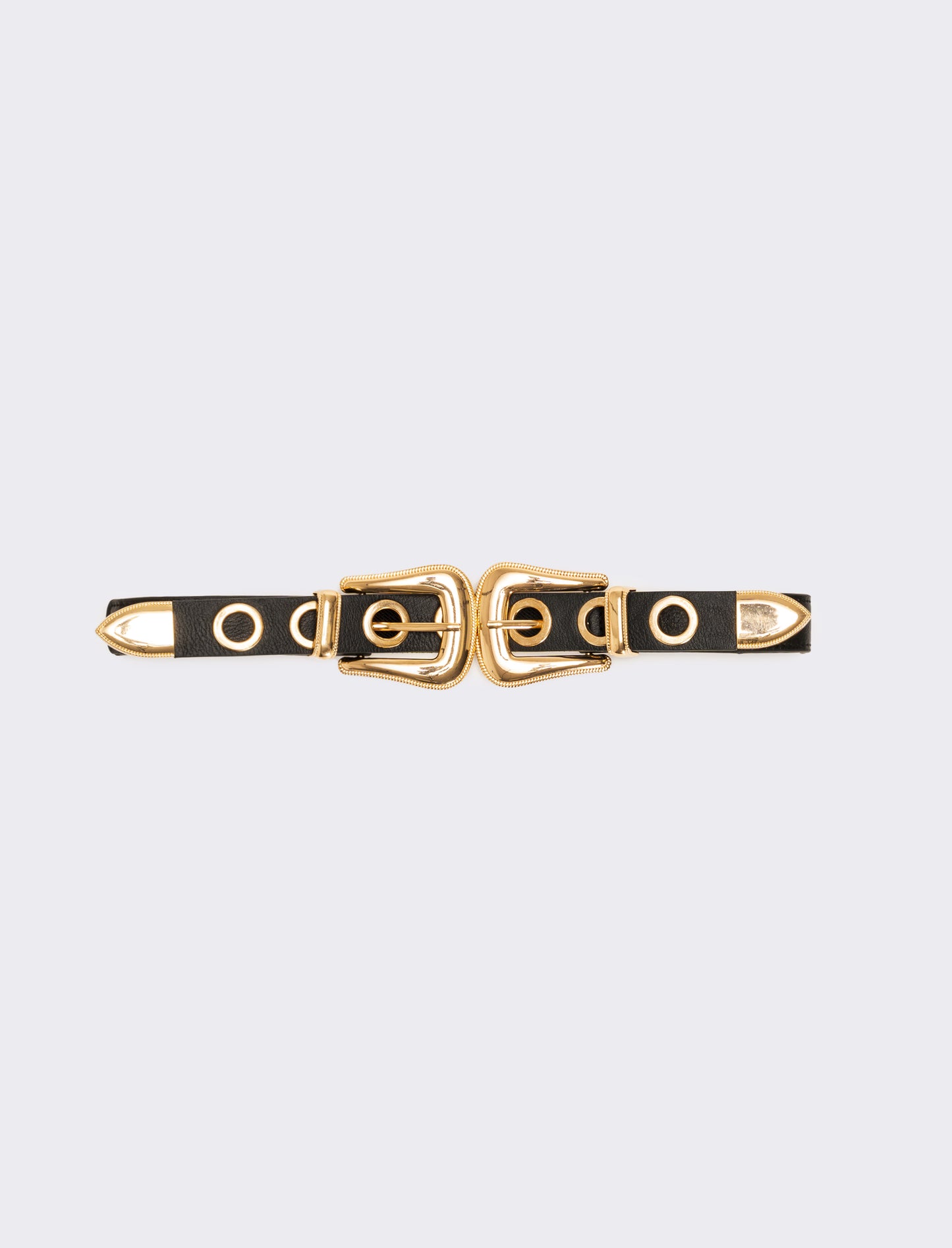 Cintura donna elastica doppia fibbia e occhielli metallo - Nero-oro