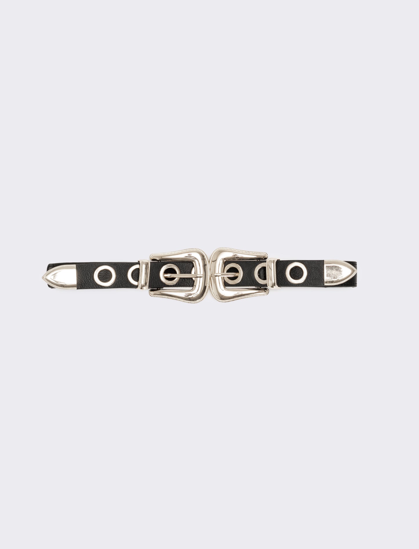 Cintura donna elastica doppia fibbia e occhielli metallo - Nero-argento