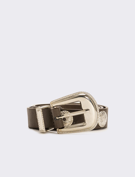 Cinture donna con borchie e puntale in metallo - Grigio fango