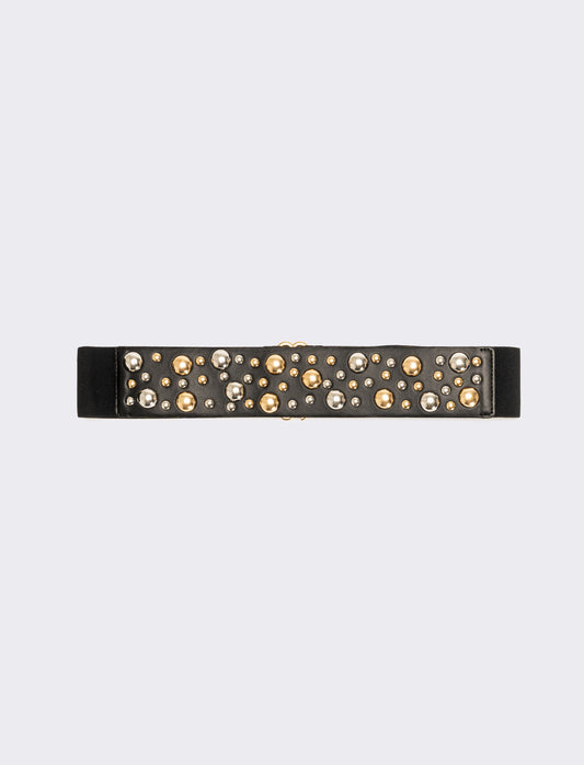 Cintura donna elastica con borchie a sfera - Nero
