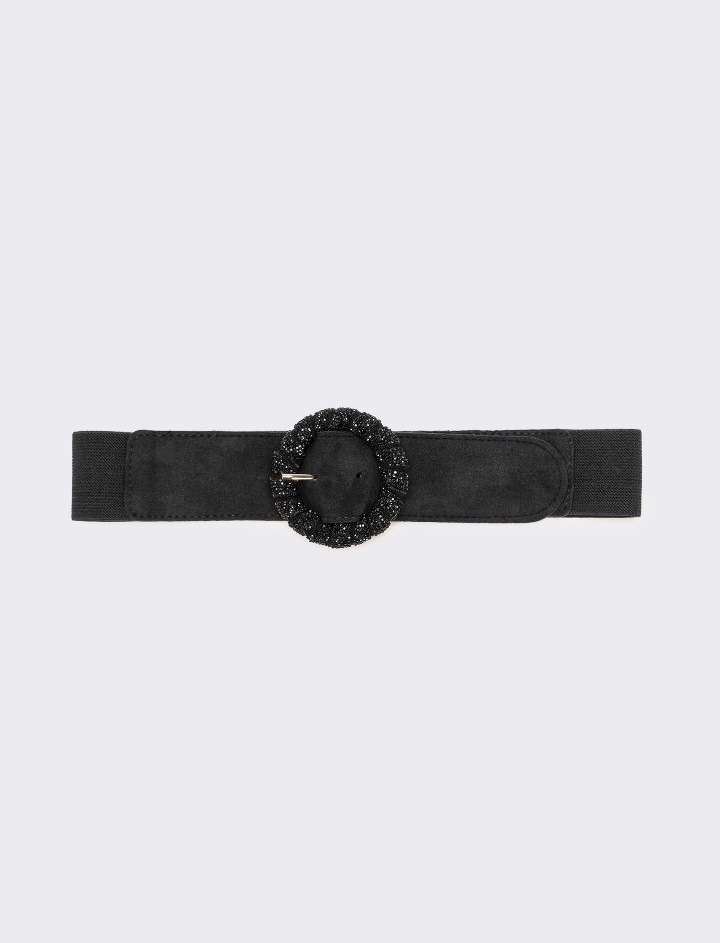 Cintura donna elastica fibbia rotonda con pietre - Nero