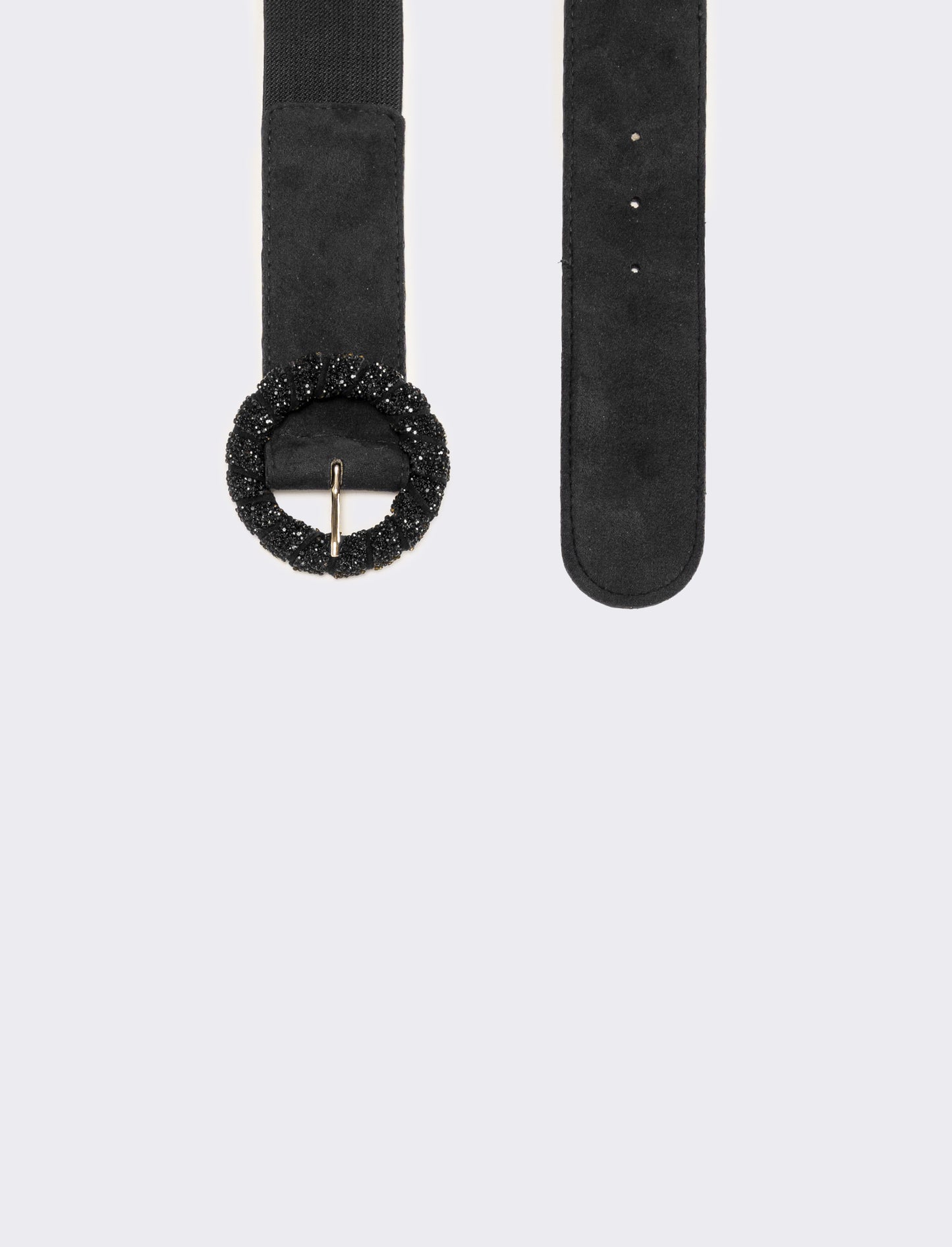 Cintura donna elastica fibbia rotonda con pietre - Nero