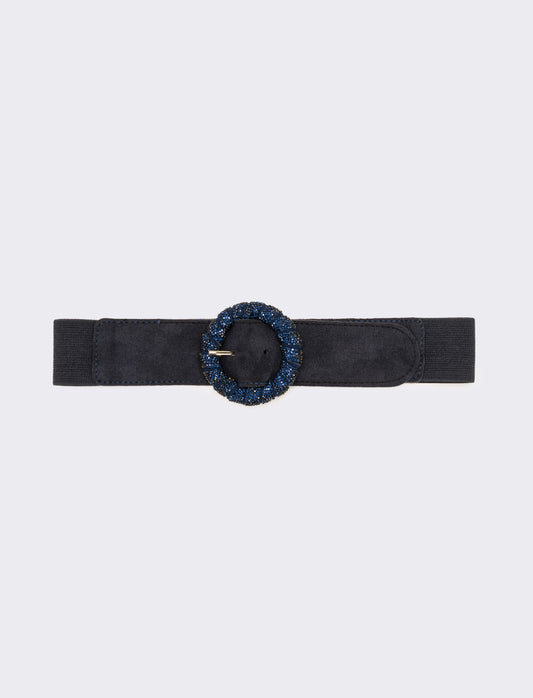 Cintura donna elastica fibbia rotonda con pietre - Blu