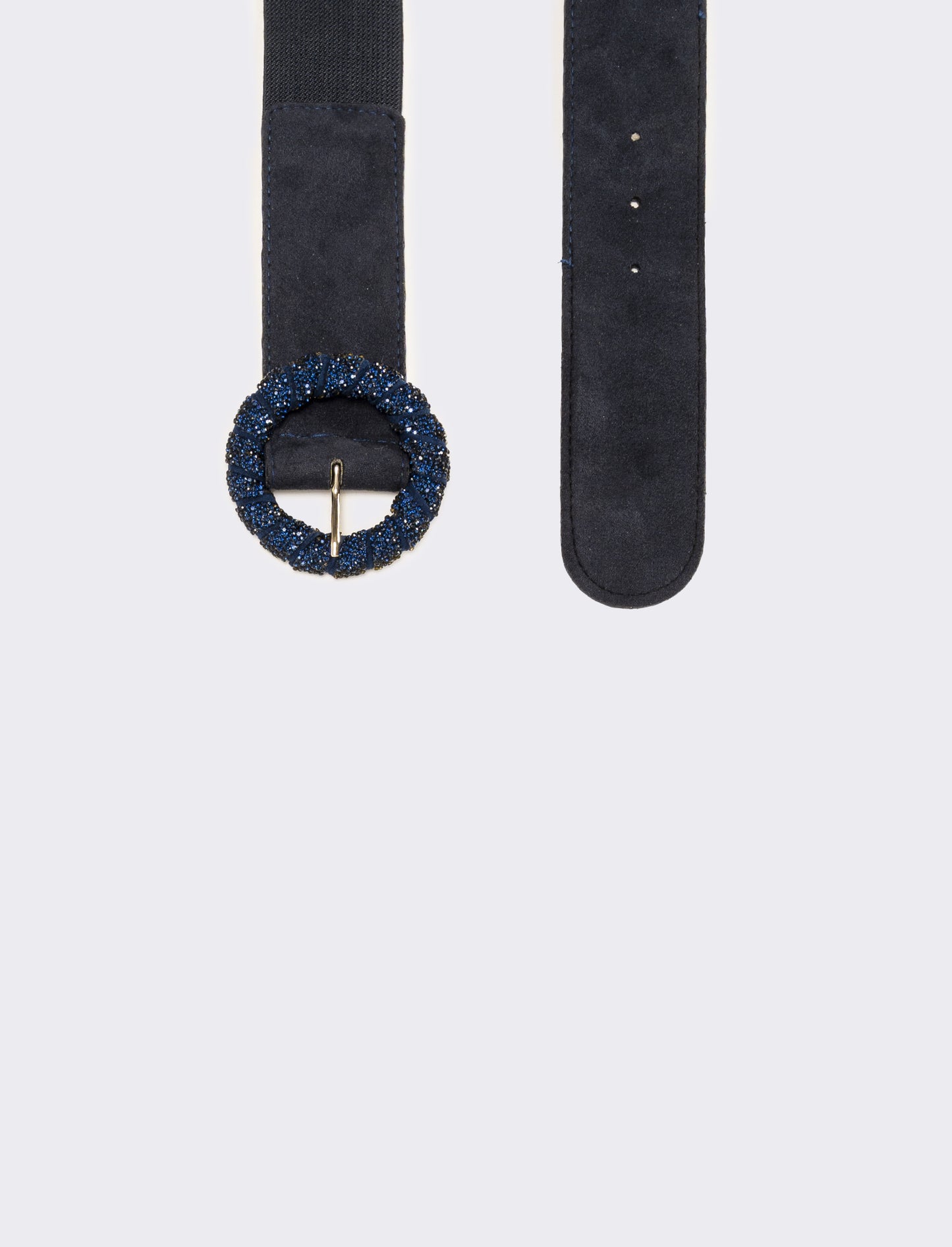 Cintura donna elastica fibbia rotonda con pietre - Blu