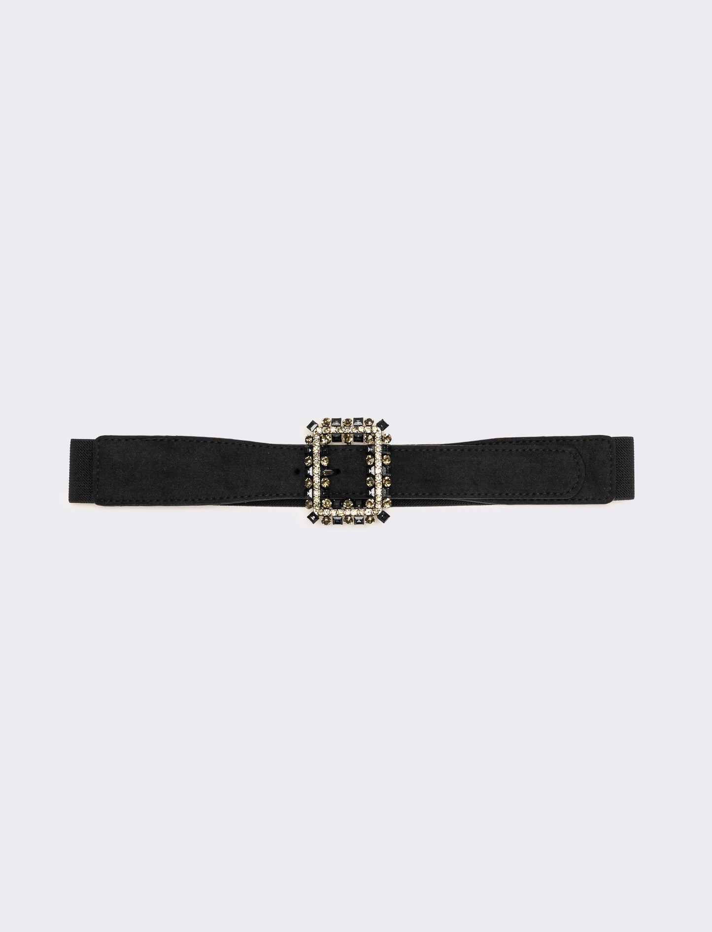 Cintura donna elastica fibbia quadrata con pietre - Nero