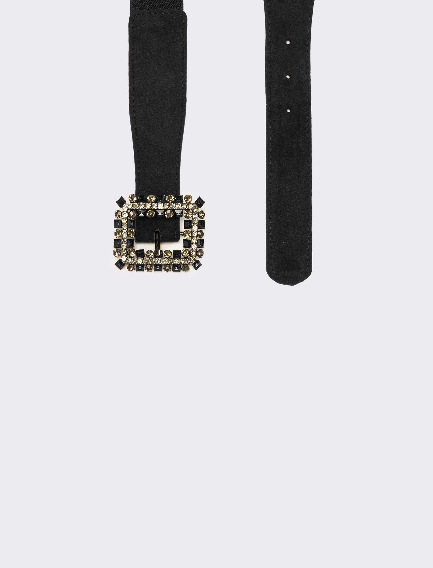 Cintura donna elastica fibbia quadrata con pietre - Nero