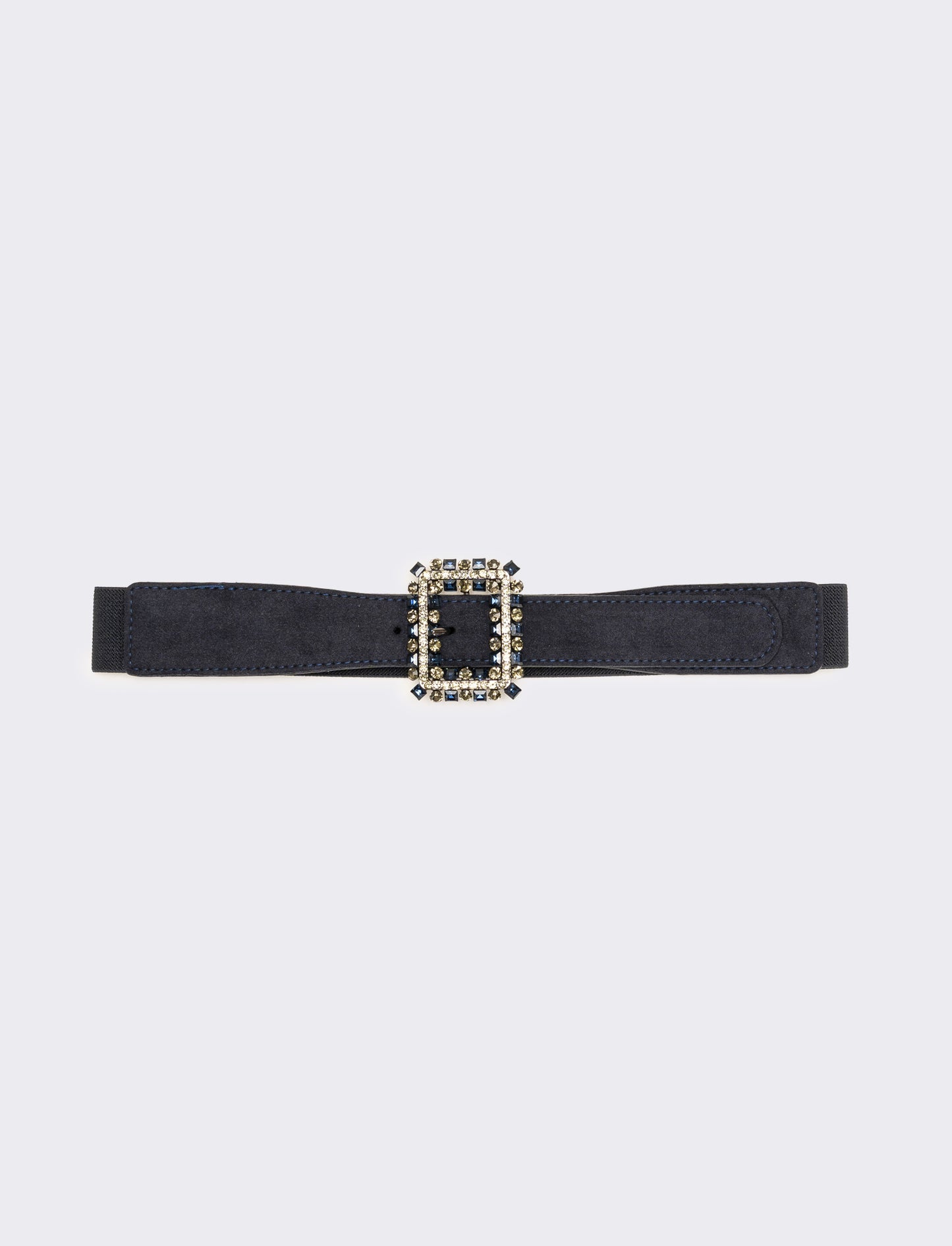 Cintura donna elastica fibbia quadrata con pietre - Blu