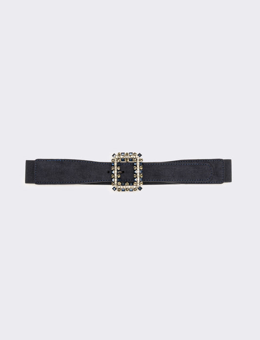 Cintura donna elastica fibbia quadrata con pietre - Blu