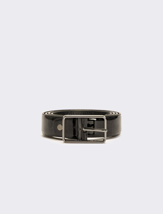 Cintura uomo in vernice sottile - Nero-grigio