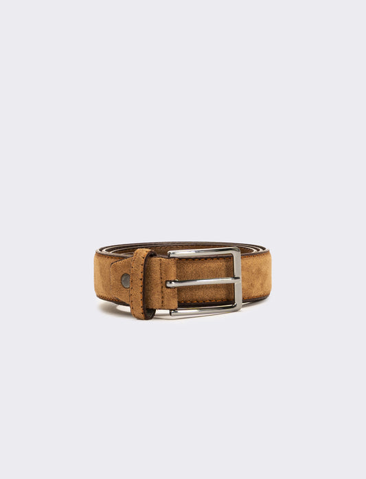 Cintura uomo suede con fibbia opaca - Marrone