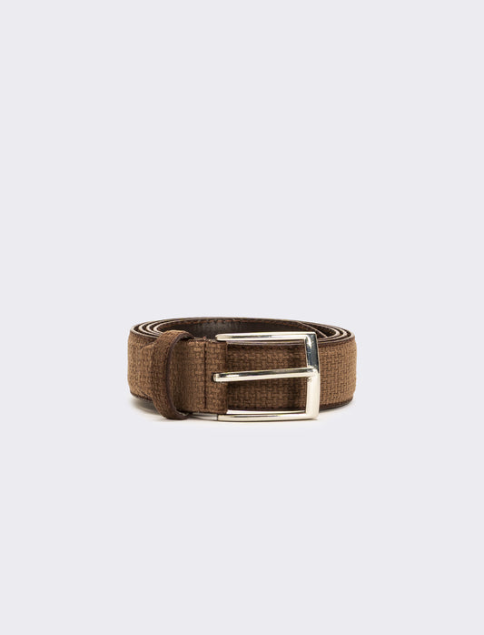 Cintura uomo in tessuto velvet h 3,5 cm - Marrone