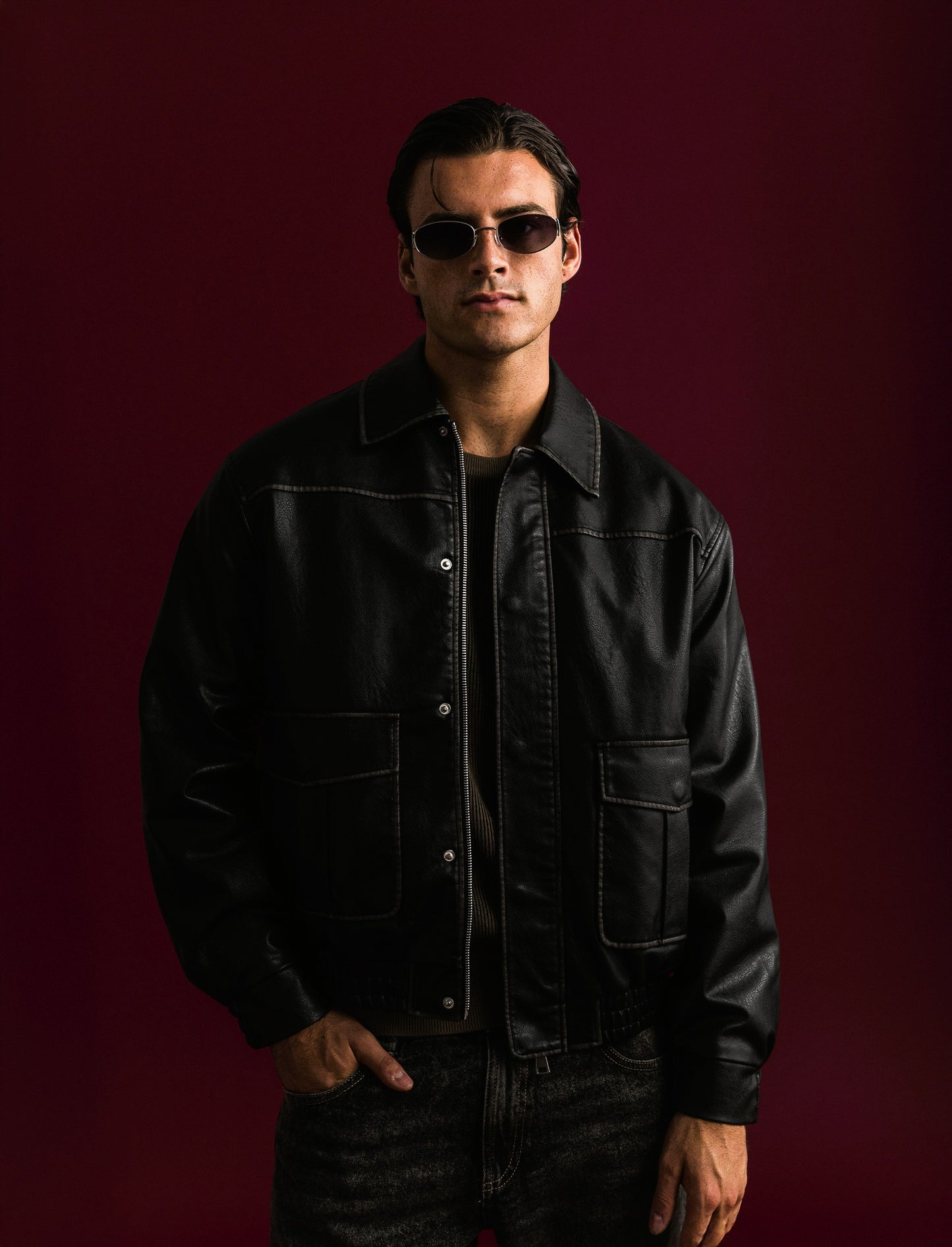 GIUBBOTTO AVIATOR EFFETTO PELLE - Nero