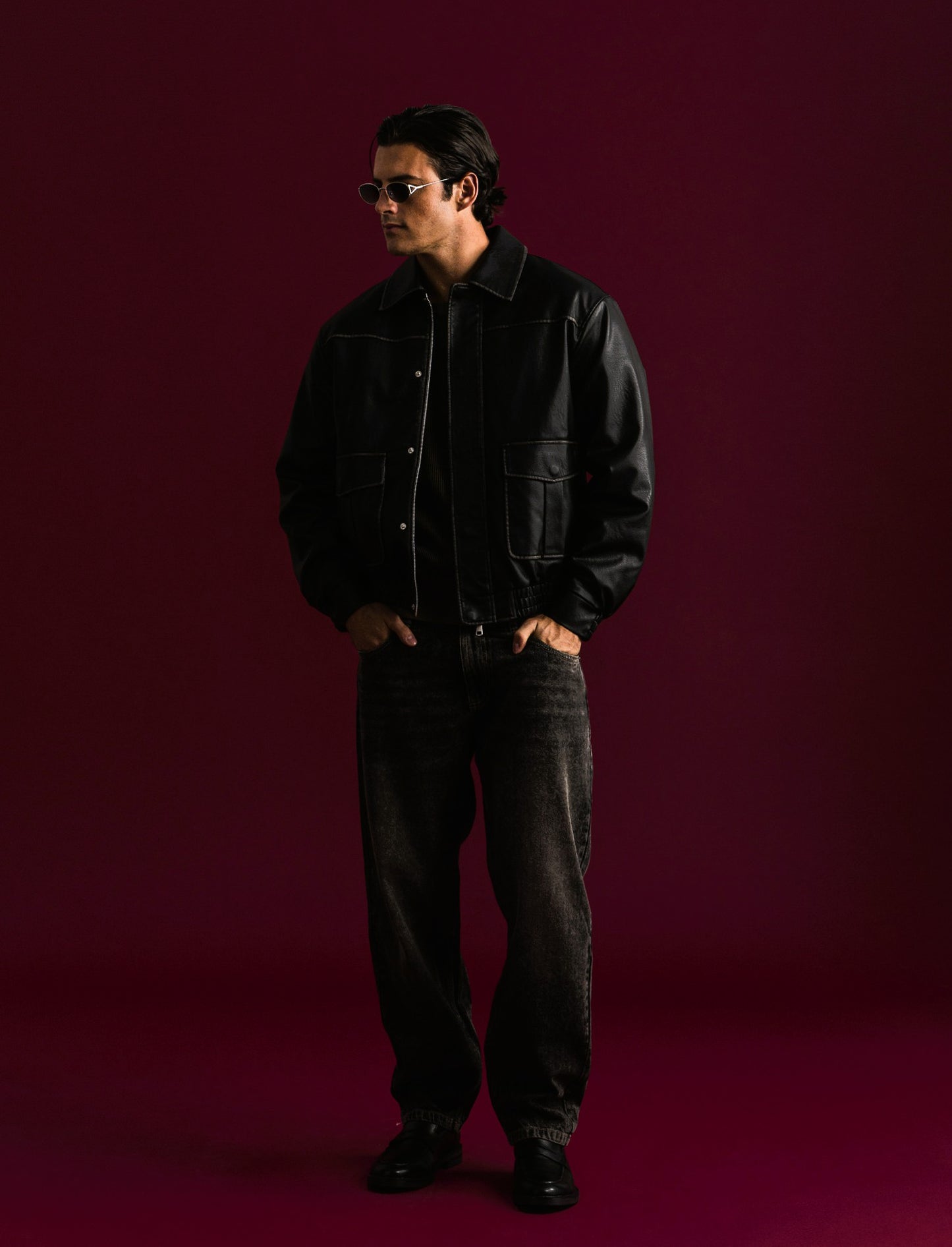 GIUBBOTTO AVIATOR EFFETTO PELLE - Nero