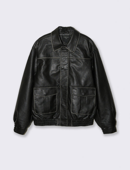 GIUBBOTTO AVIATOR EFFETTO PELLE - Nero