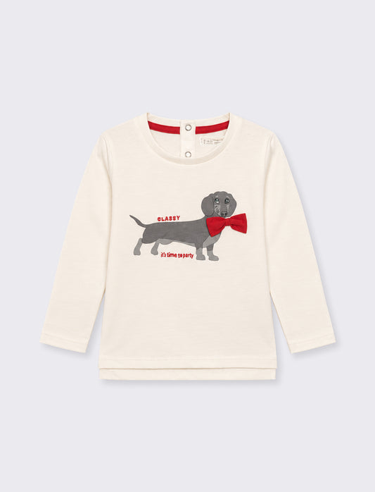 Elegant crew neck T-shirt with embroidery - White