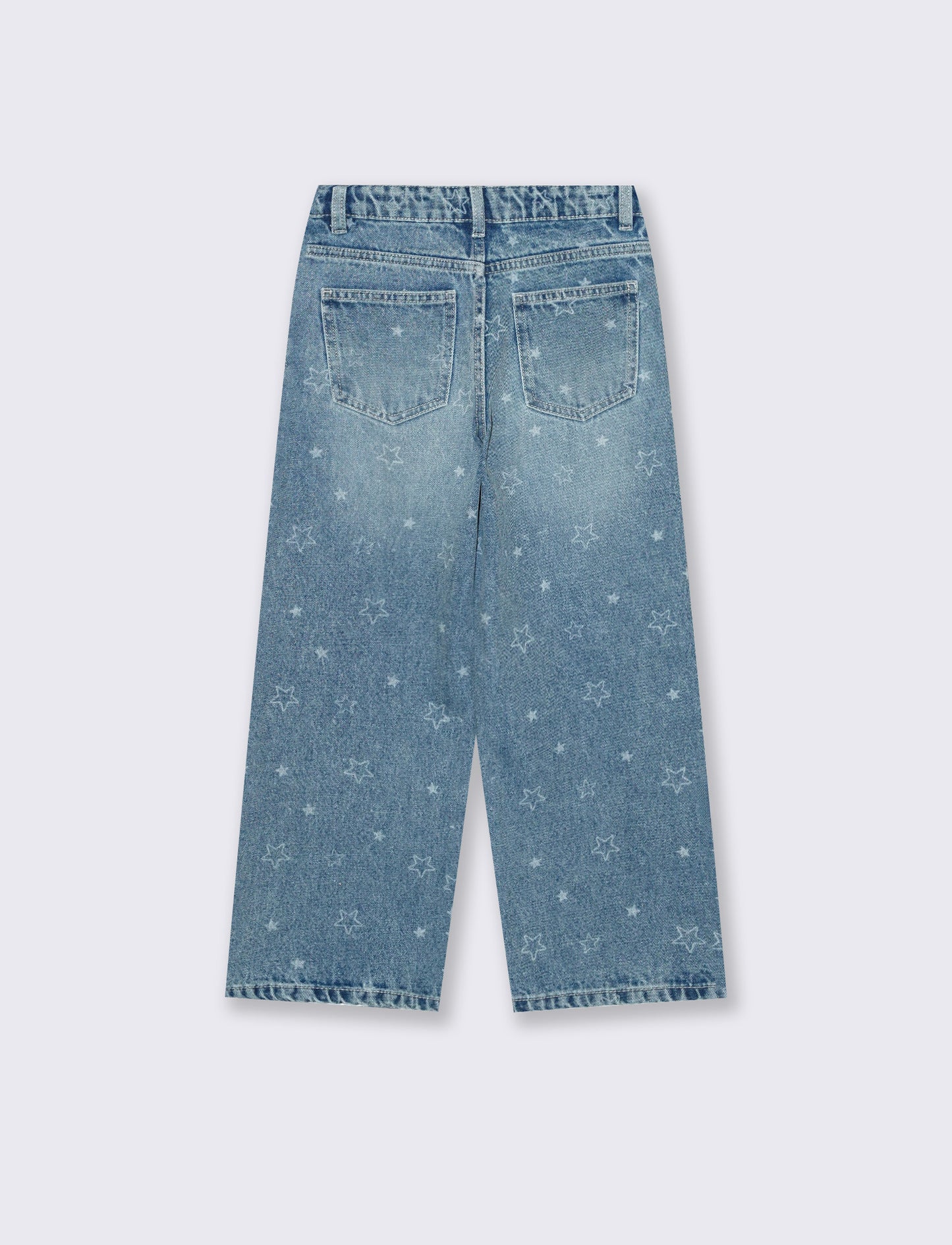 Jeans gamba larga denim chiaro con stampa - Denim