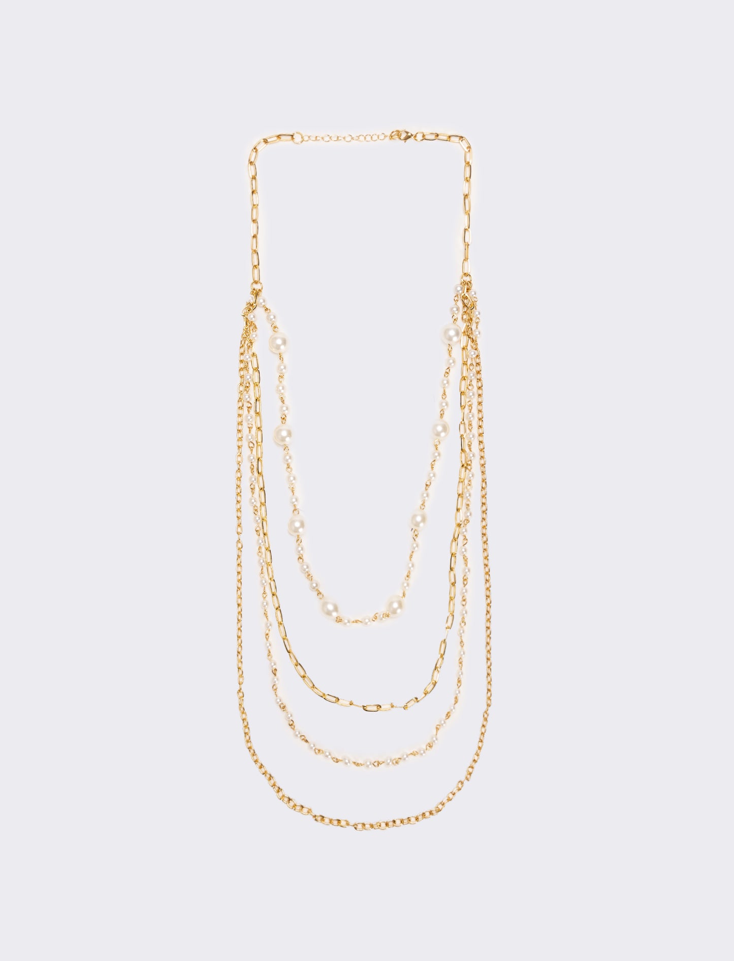 Collana con 4 catene e 2 fili di perle - Oro