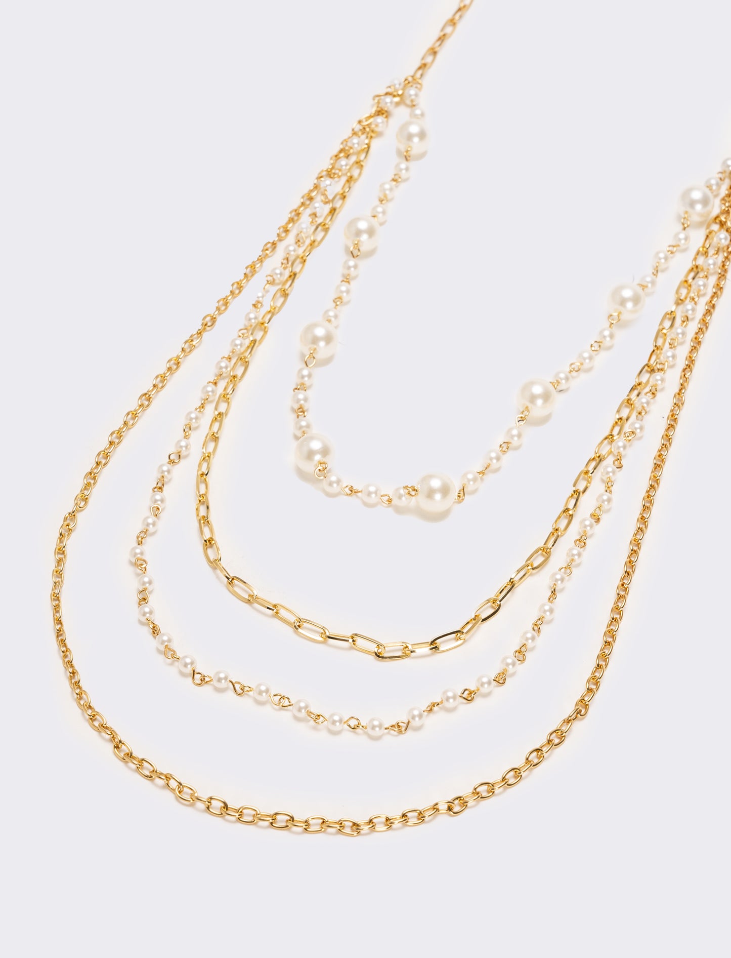 Collana con 4 catene e 2 fili di perle - Oro