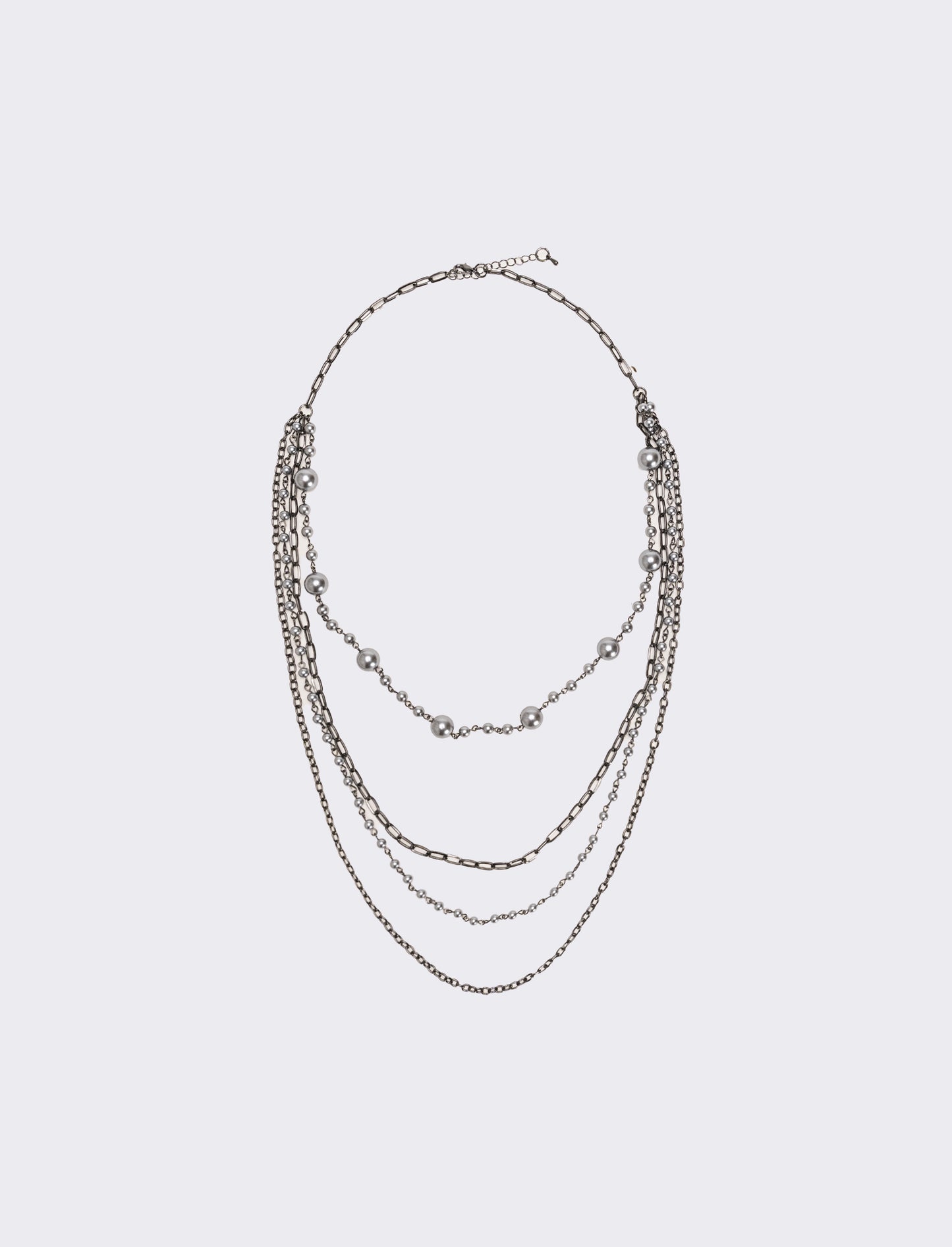Collana con 4 catene e 2 fili di perle - canna di fucile