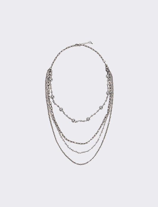 Collana con 4 catene e 2 fili di perle - canna di fucile