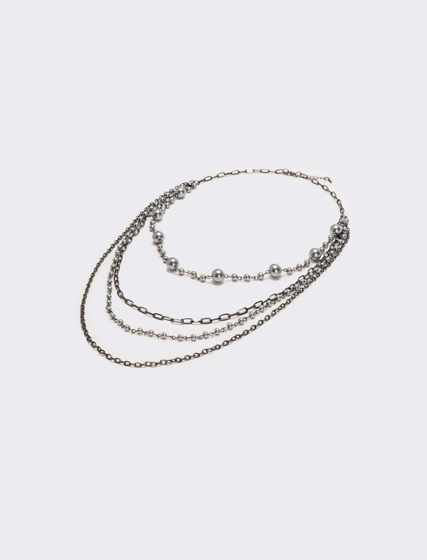 Collana con 4 catene e 2 fili di perle - canna di fucile