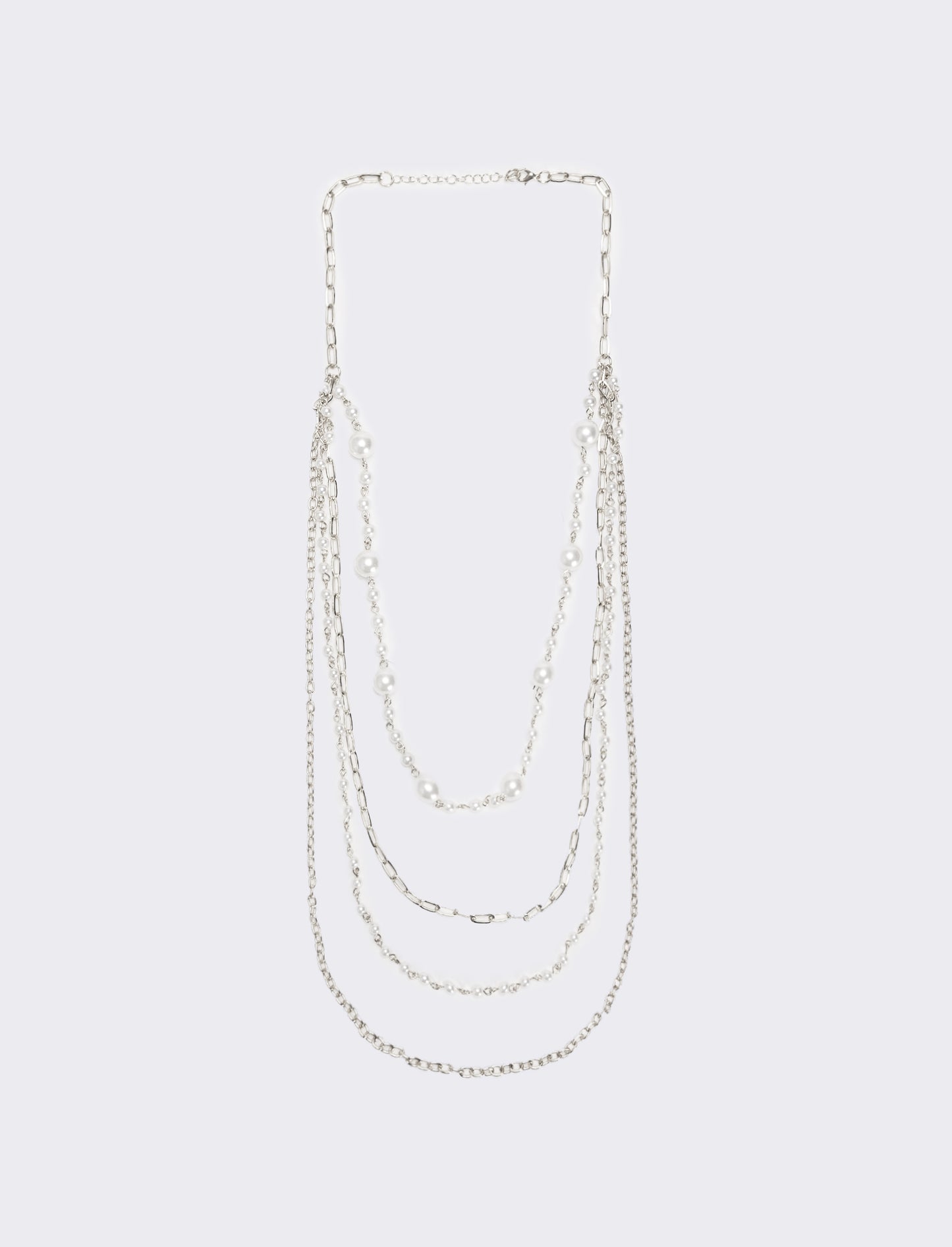 Collana con 4 catene e 2 fili di perle - Argento