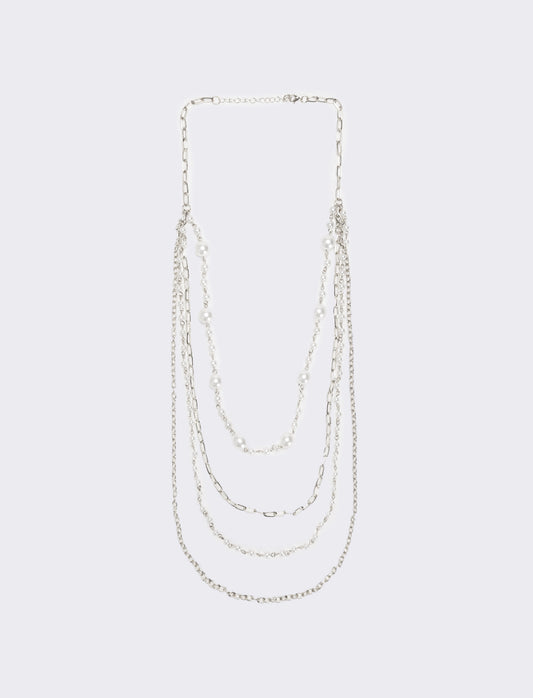 Collana con 4 catene e 2 fili di perle - Argento