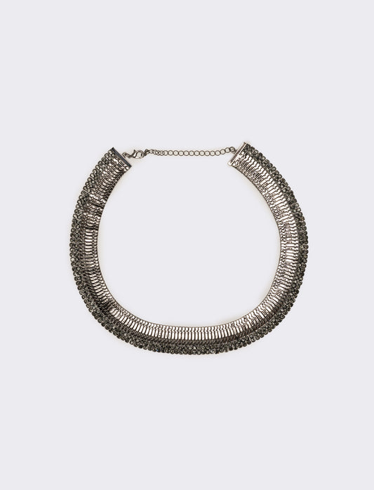 Collana snake semirigida con strass - Argento
