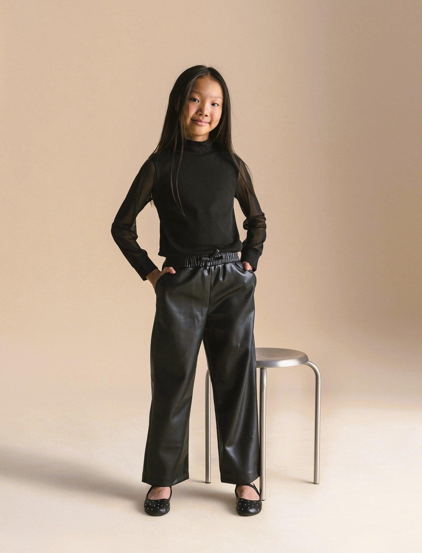 Pantalone in finta pelle wide leg. - Nero