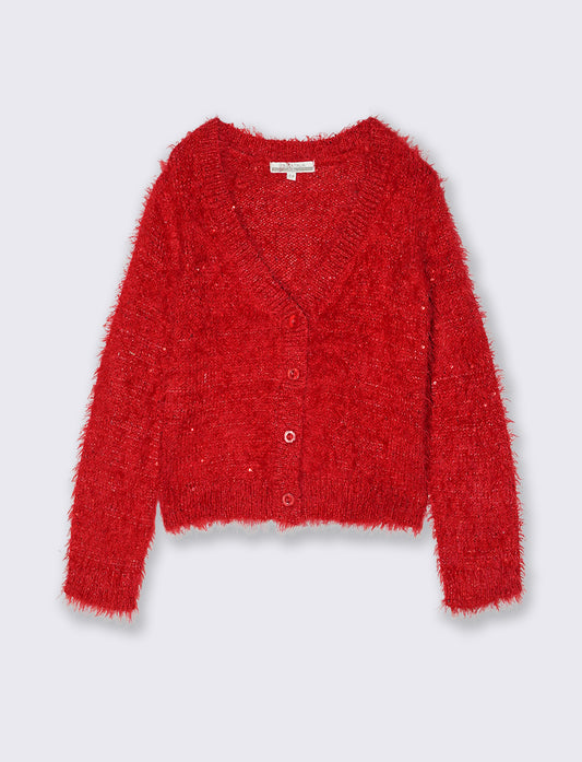 Cardigan da bambina con paillettes - Rosso