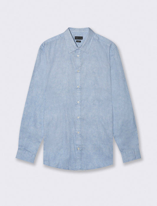 CAMICIA REGULAR FIT MICRO FANTASIA - Azzurro