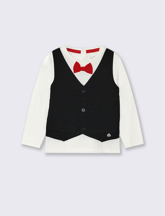 T-shirt girocollo con gilet frontale elegante - Bianco latte