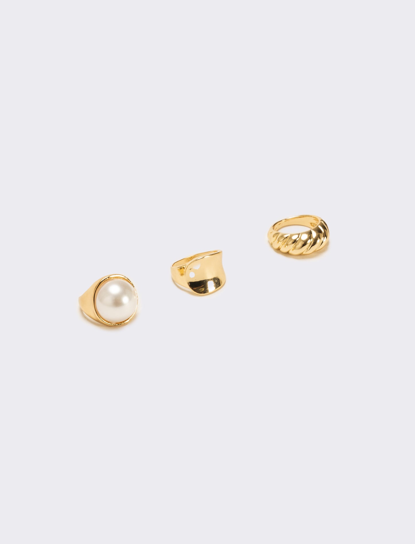 Card anelli 3 pezzi donna con perla grande - Oro