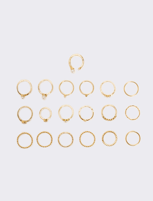 Card anelli donna 19 pezzi con perline - Oro
